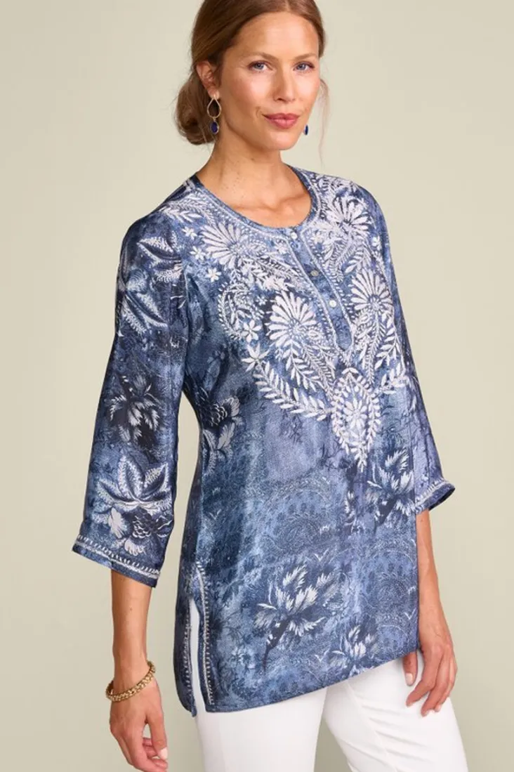 Shop Soft Surroundings Silvia Embroidered Tunic BlueMulti