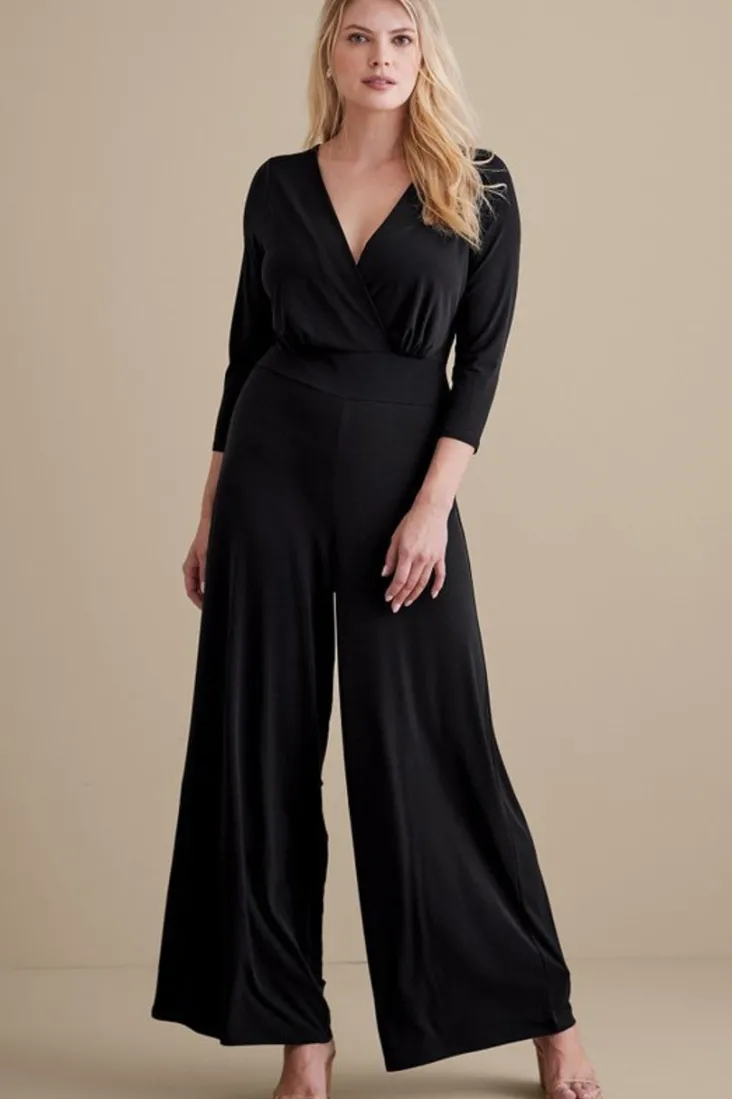 Hot Soft Surroundings 3/4 Sleeve Penelope Jumpsuit Black