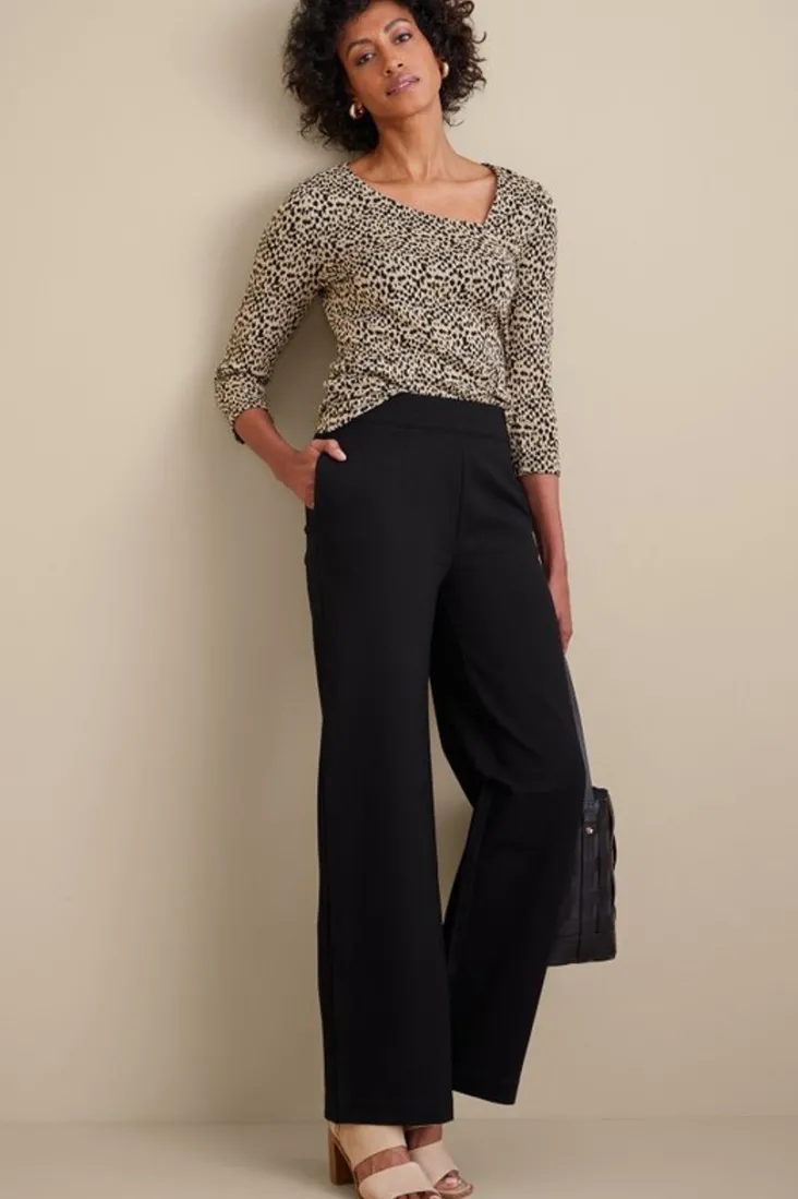 New Soft Surroundings Soft Essential Ponte Wide Leg Pants Black