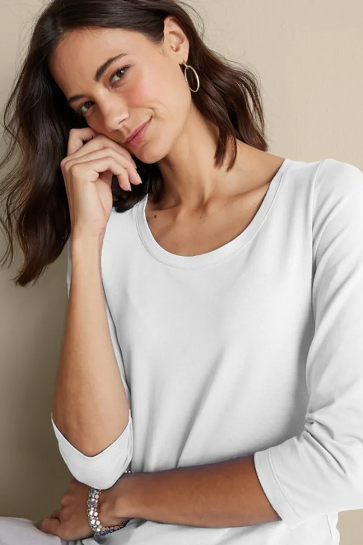 soft_essential_supima__sleeve_tee_7.webp Sale Soft Surroundings Soft Essential Supima 3/4 Sleeve Tee