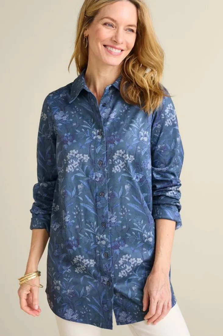 Cheap Soft Surroundings Stretch Faux Suede Boyfriend Tunic Shirt AviaryClimbingGarden