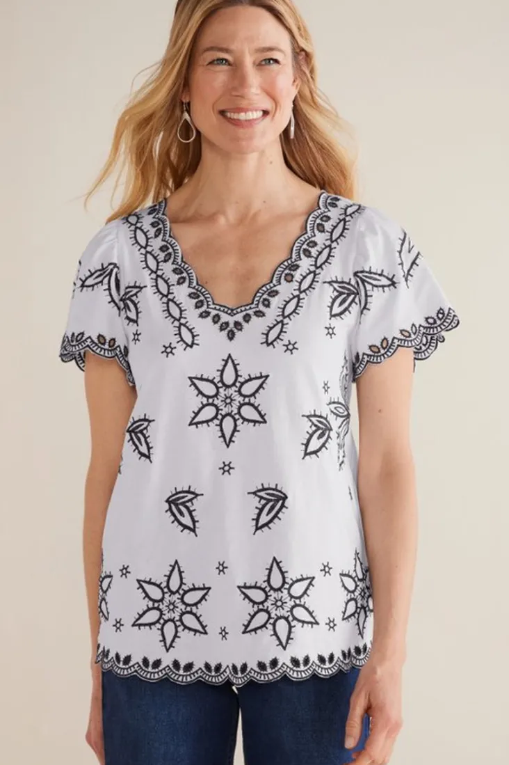 Cheap Soft Surroundings Teres Embroidered Tee IvoryPearl