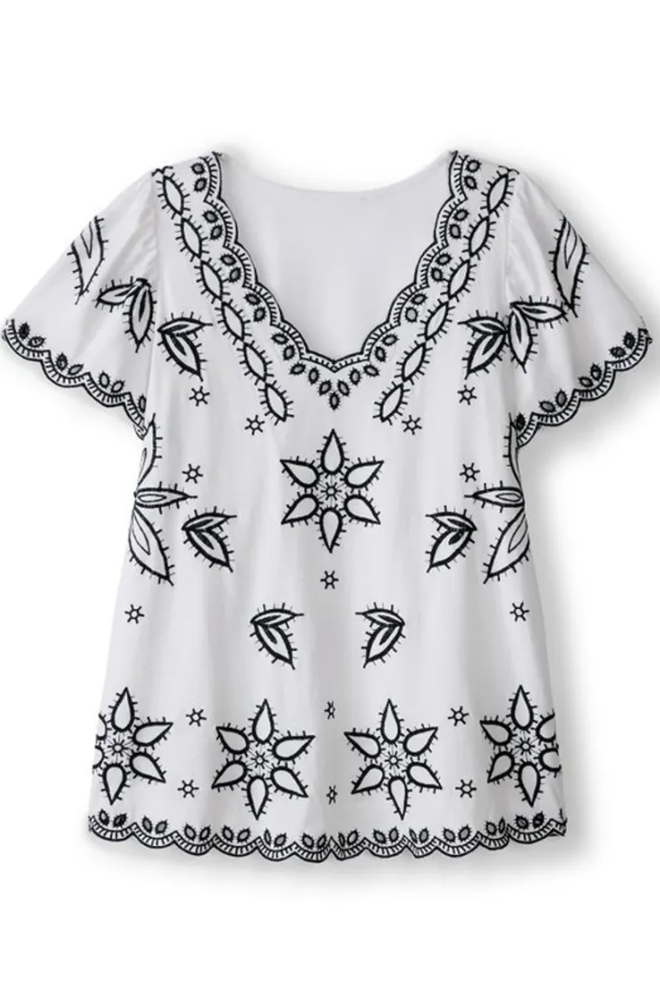 Cheap Soft Surroundings Teres Embroidered Tee IvoryPearl