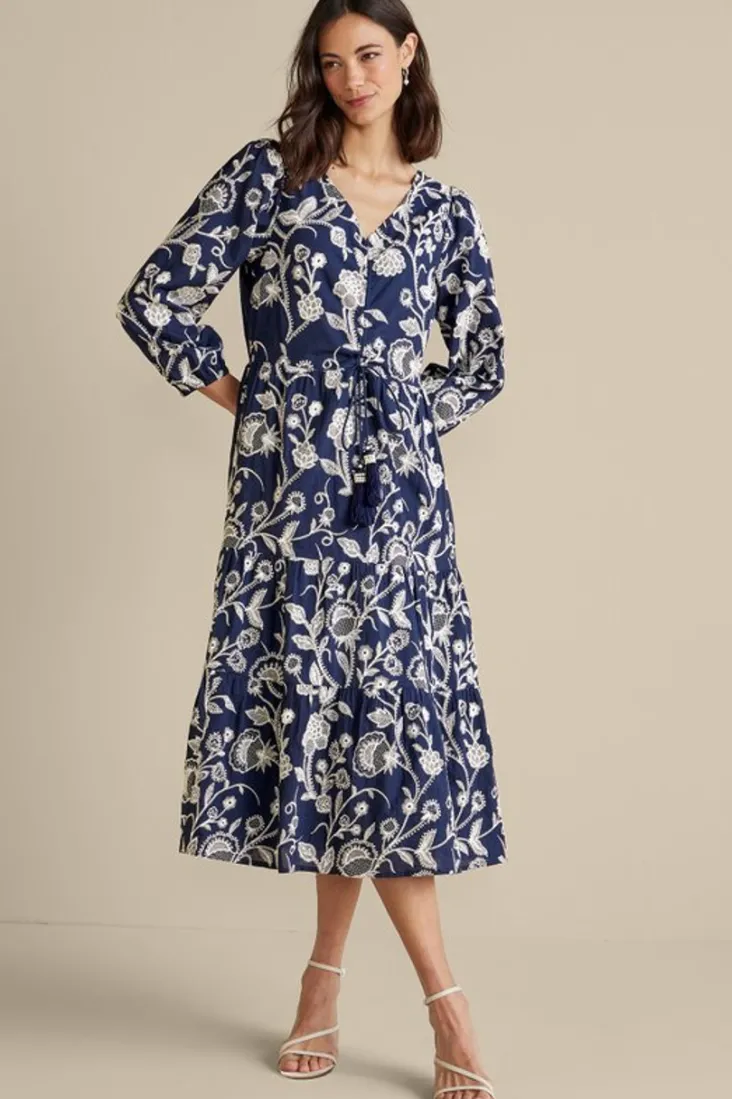 Cheap Soft Surroundings Tilda Embroidered Midi Dress Navy