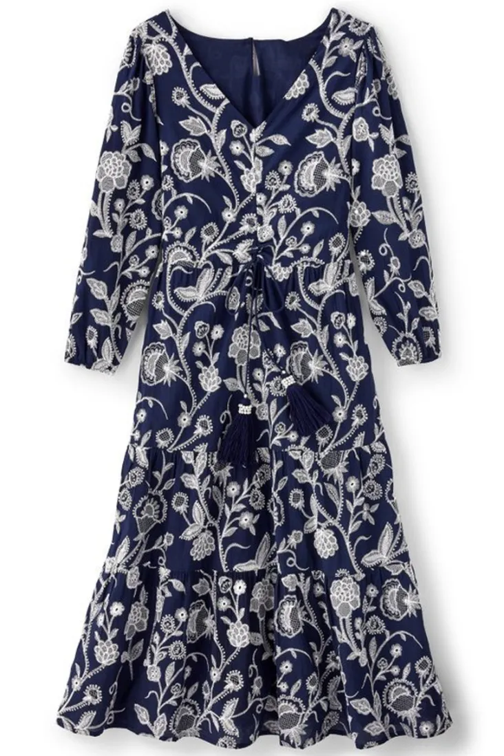 Cheap Soft Surroundings Tilda Embroidered Midi Dress Navy