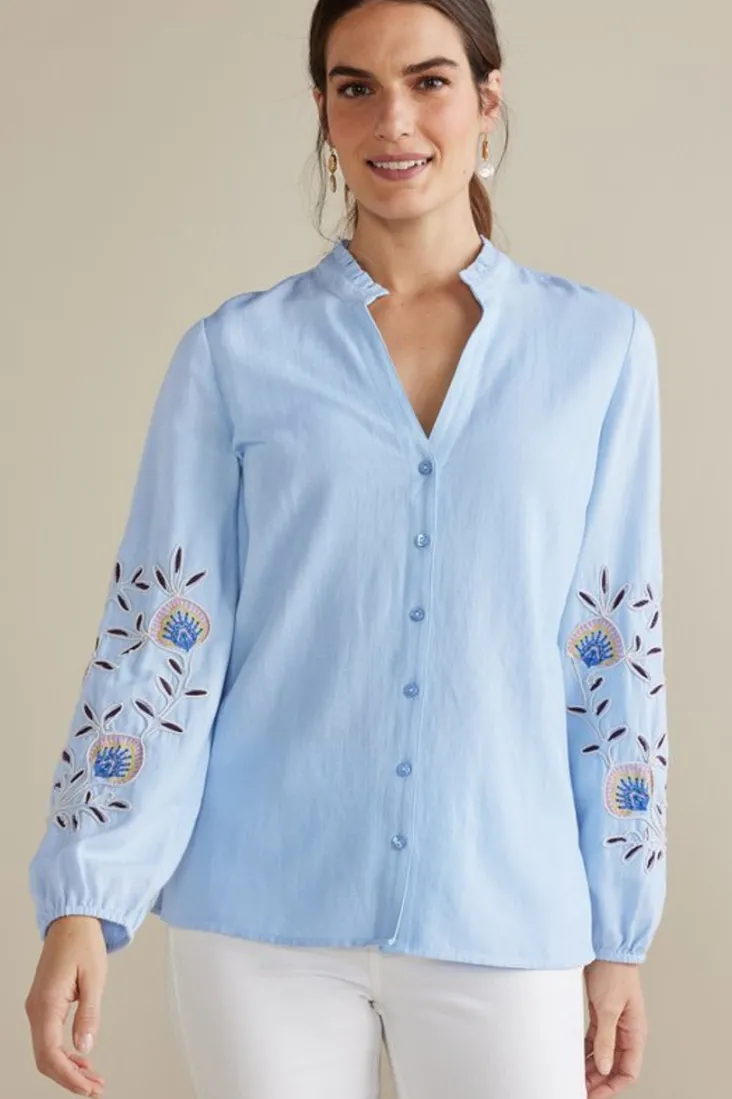 Store Soft Surroundings Titania Embroidered Top ChambrayBlue