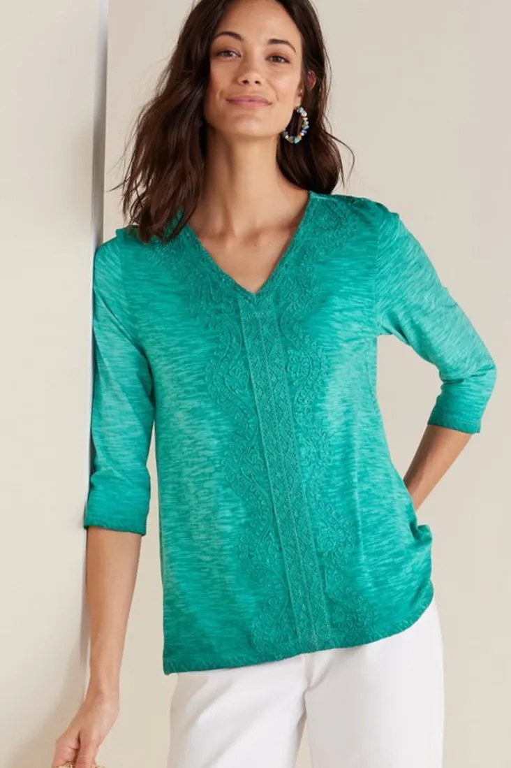 New Soft Surroundings Trevi Lace Top JewelGreen