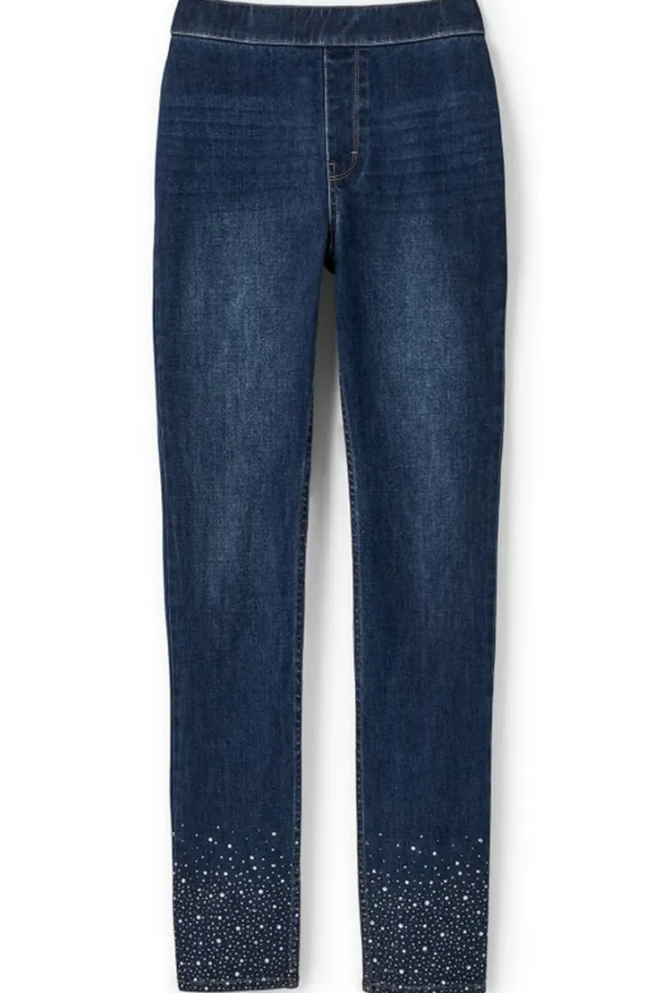 Flash Sale Soft Surroundings Ultimate Denim Crystal Pull-On Slim Leg Jeans RiverWash