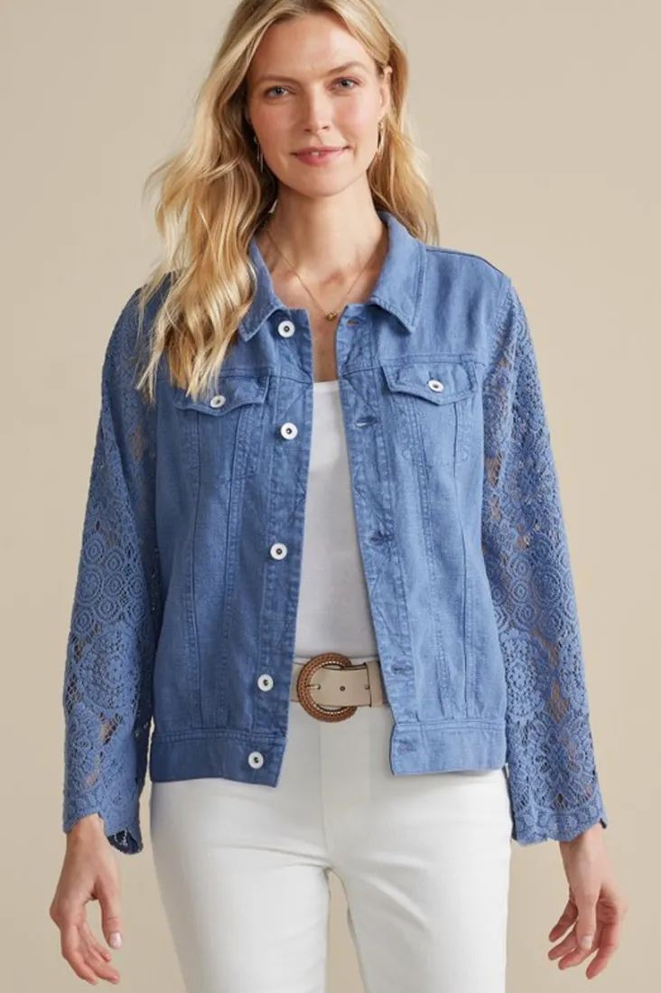 Flash Sale Soft Surroundings Varese Linen Blend Jacket ColonyBlue