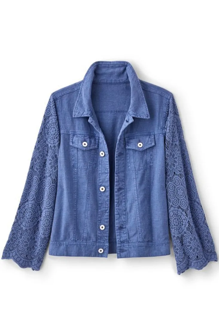 Flash Sale Soft Surroundings Varese Linen Blend Jacket ColonyBlue