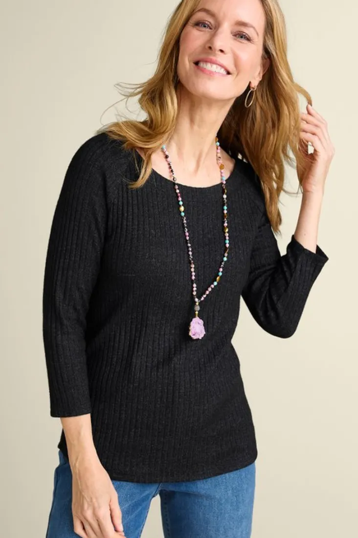 Clearance Soft Surroundings Veda Rib Top WashedBlack