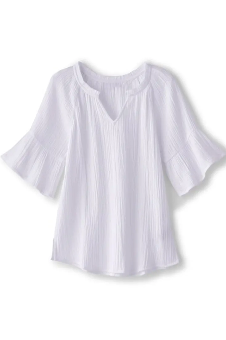 Shop Soft Surroundings Vinka Gauze Pullover SunkistCoral