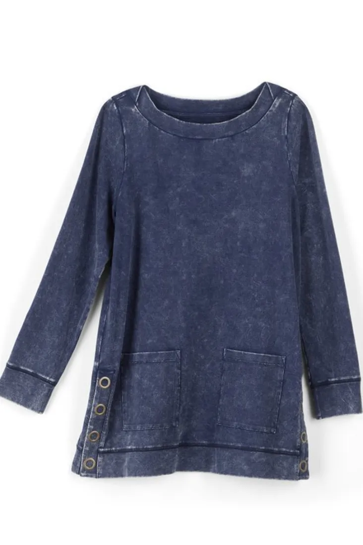 Best Soft Surroundings Washed Make It Snappy Pullover DenimBlue