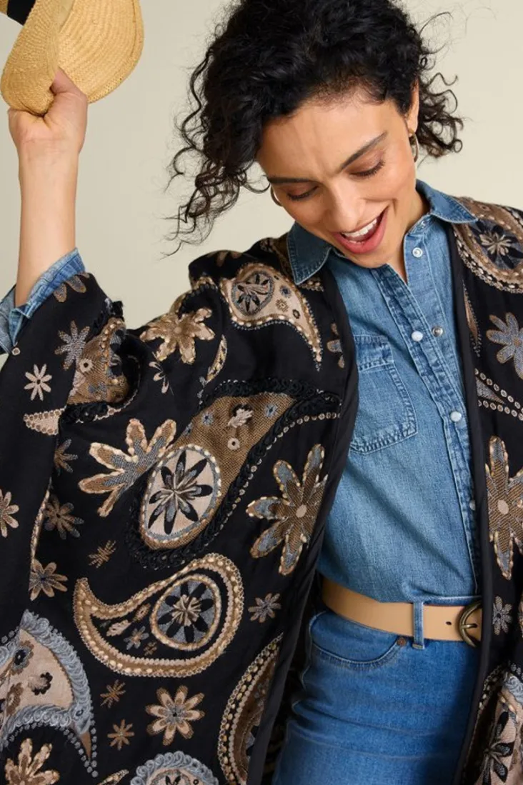 Best Soft Surroundings Yasmin Embroidered Wrap BlackMulti