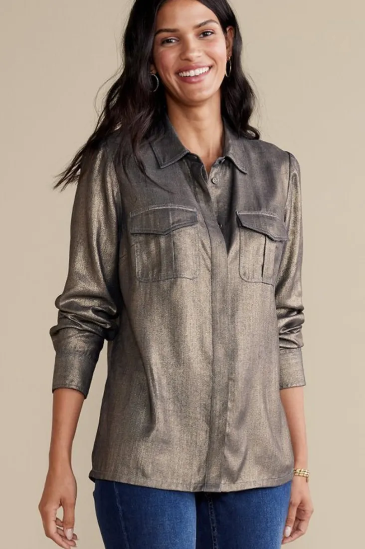 Best Soft Surroundings Zafina Shirt MetallicGoldLuster