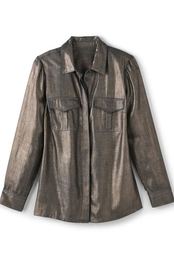 Best Soft Surroundings Zafina Shirt MetallicGoldLuster